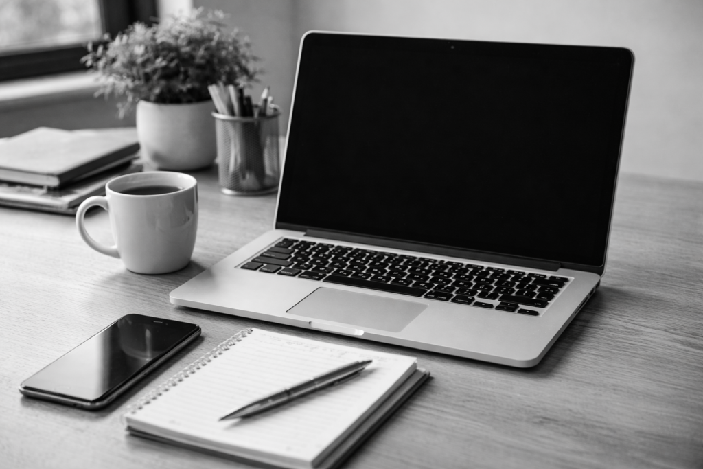 Arbeitsumgebung im HR Interim Management mit Laptop und Unterlagen