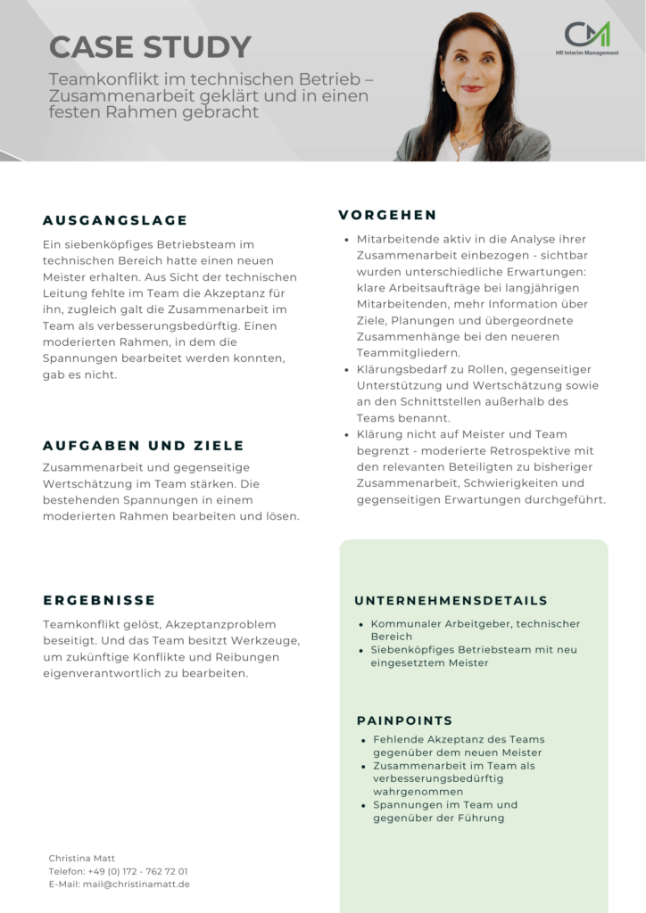 Case Study Teamkonflikt und Zusammenarbeit im technischen Betrieb